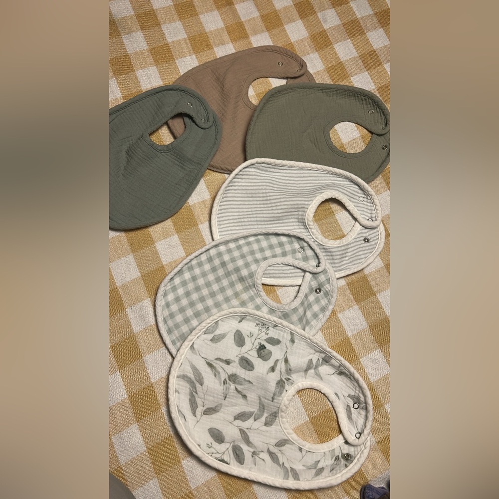 Stylish Baby Bib Set - Green, Tan, and White